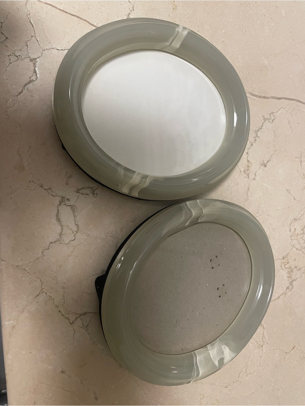 Round Glass Wall Sconces - Frosted Sage Green Pair